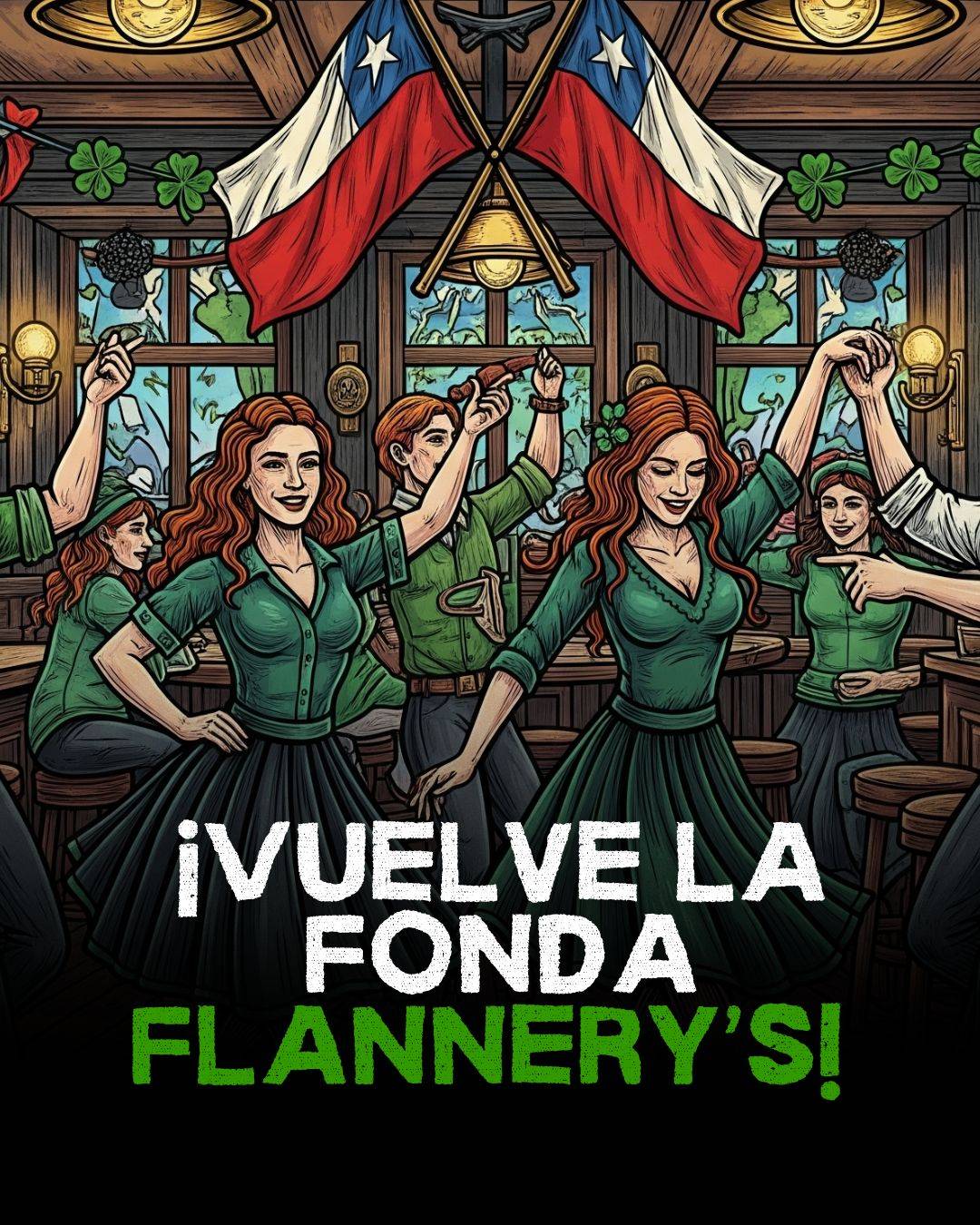 Fonda Flannery’s 2025 celebrando el 18 chileno con parrilla, cervezas artesanales y música en vivo en Santiago.