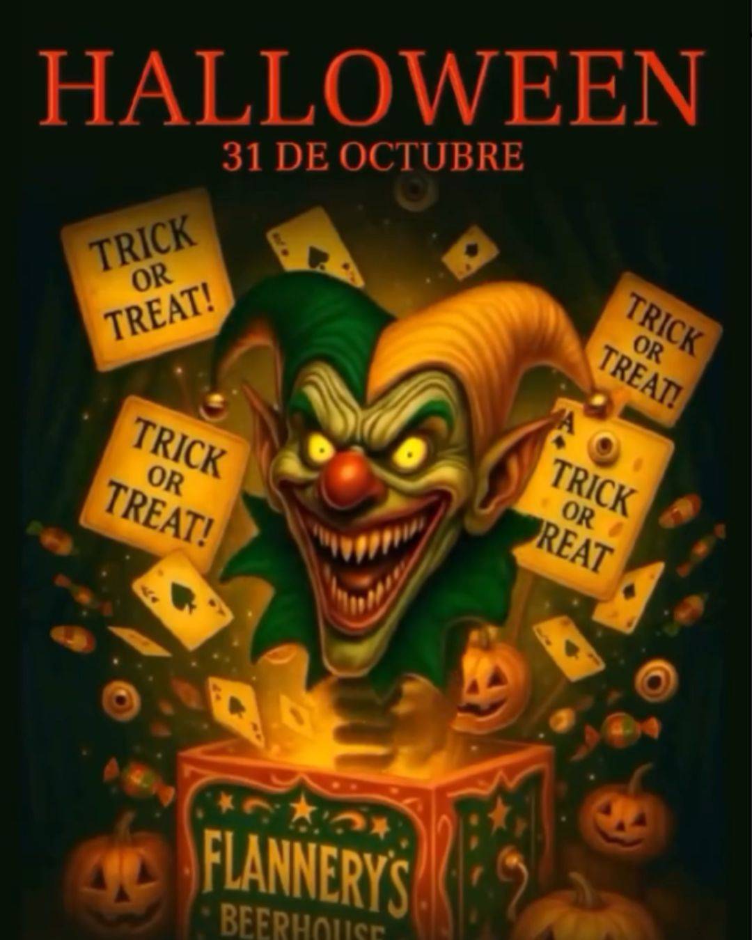 Fiesta de Halloween en bar irlandés con música y cerveza artesanal