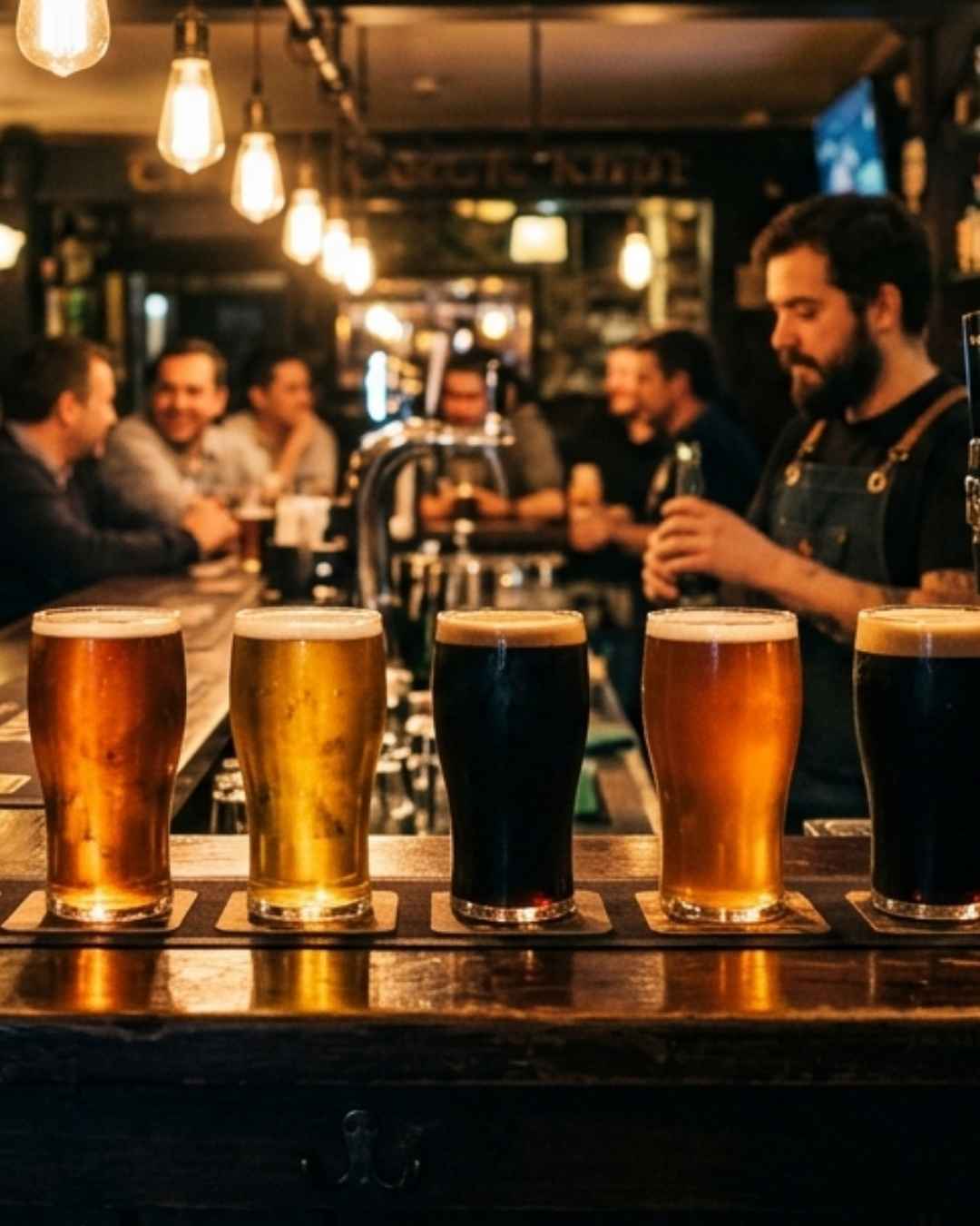 Cervezas artesanales de la casa en Flannery's Beer House, pub irlandés after office Santiago